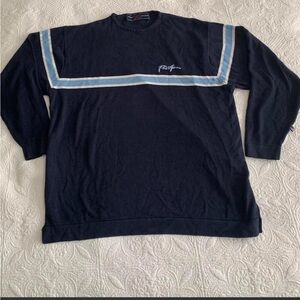 Phat Farm Navy Crewneck Sweater with Light Blue and White Stripes